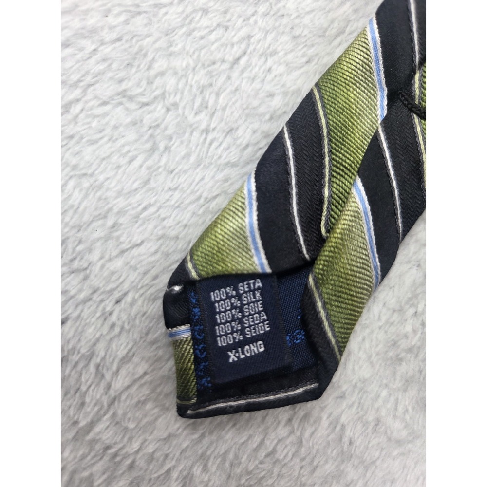 Saddlebred XL Long Silk Tie Green Black Stripe Extra Long 100% Silk Classic - Picture 5 of 10